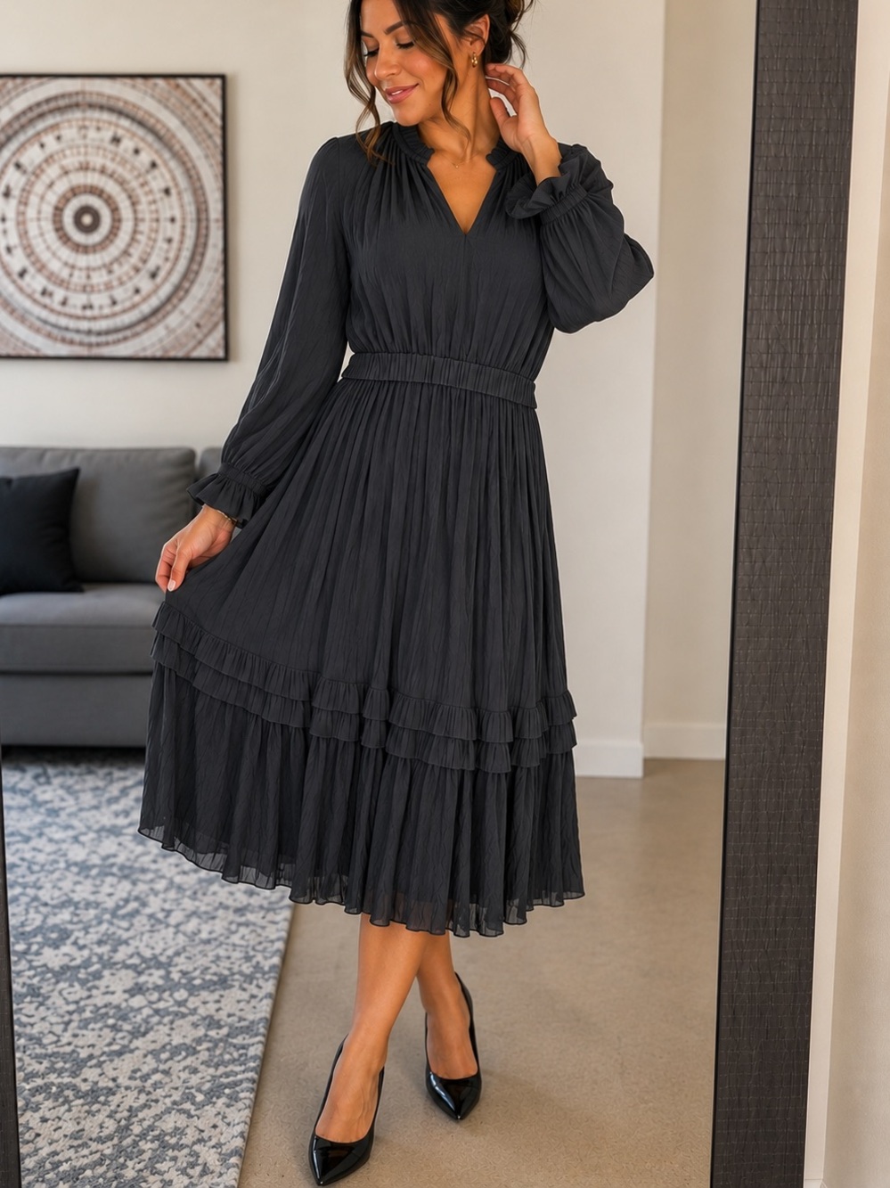 Pookie & Sebastian Elegant pleated tiered Dress